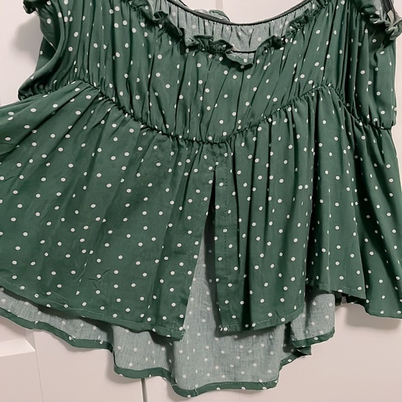 Lottie Moss green tank with white polka dots. Large. - Picture 3 of 3